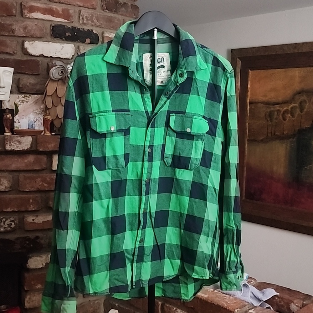 JNCO Green and Black Checkered Casual Button down Shirt